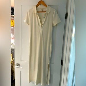 H&M Cream Collared Long Knit Dress w/ Pearlescent Buttons.